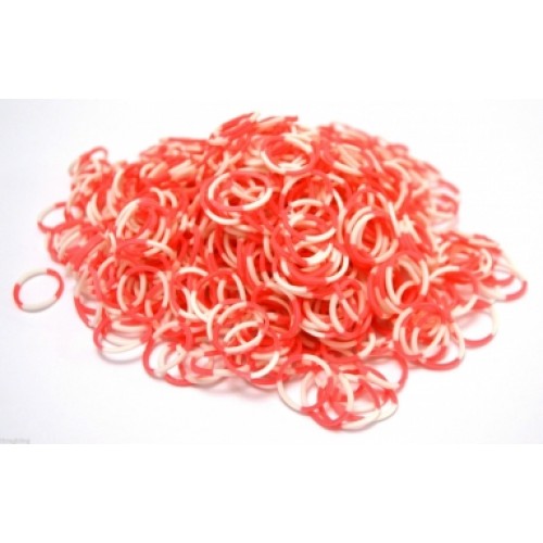 Loom elastiekjes tweekleurig Rood/Wit 600 stuks 1,75